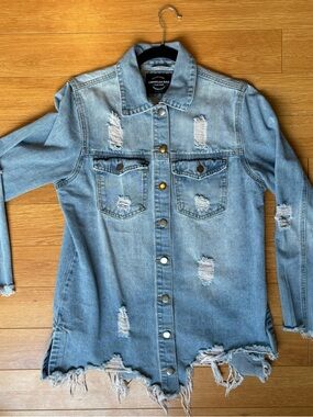 American Bazi Light Blue Distressed Denim Jacket